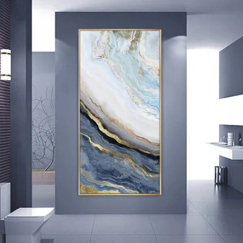 Nordic Aqua Blue Green Golden Fluid Marble Print Wall Art Fine Art Canvas Prints Pictures For Luxury Living Room Foyer Hotel Room Decor | Skanto