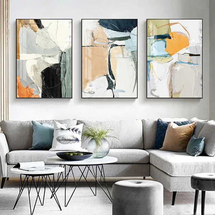 Nordisk Geomorfisk Fargekaos Abstrakt Veggkunst Fine Art Lerretsutskrifter Bilder for moderne Leilighet Stue samtidsmøblering | Skanto