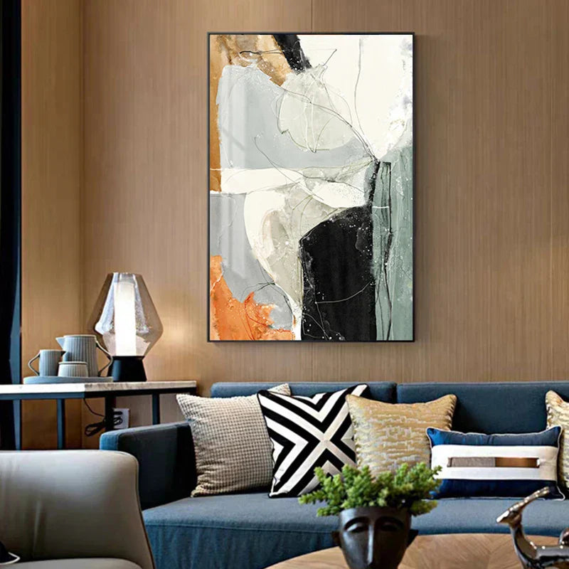 Nordisk Geomorfisk Fargekaos Abstrakt Veggkunst Fine Art Lerretsutskrifter Bilder for moderne Leilighet Stue samtidsmøblering | Skanto