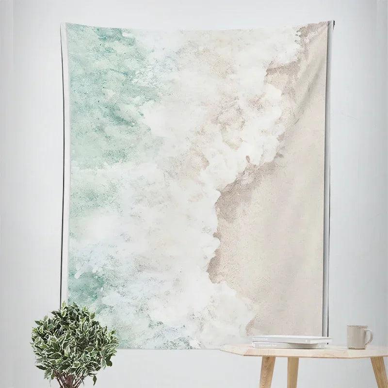 Nordic Hengende Veggteppe Dekorasjon 100% Polyester Trykte Havlandskap Sol Hav & Sandstrand Blå Himmel Veggtepper Bilder av Ro for stuen | Skanto