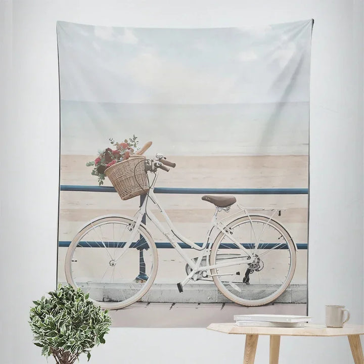 Nordic Hengende Veggteppe Dekorasjon 100% Polyester Trykte Havlandskap Sol Hav & Sandstrand Blå Himmel Veggtepper Bilder av Ro for stuen | Skanto