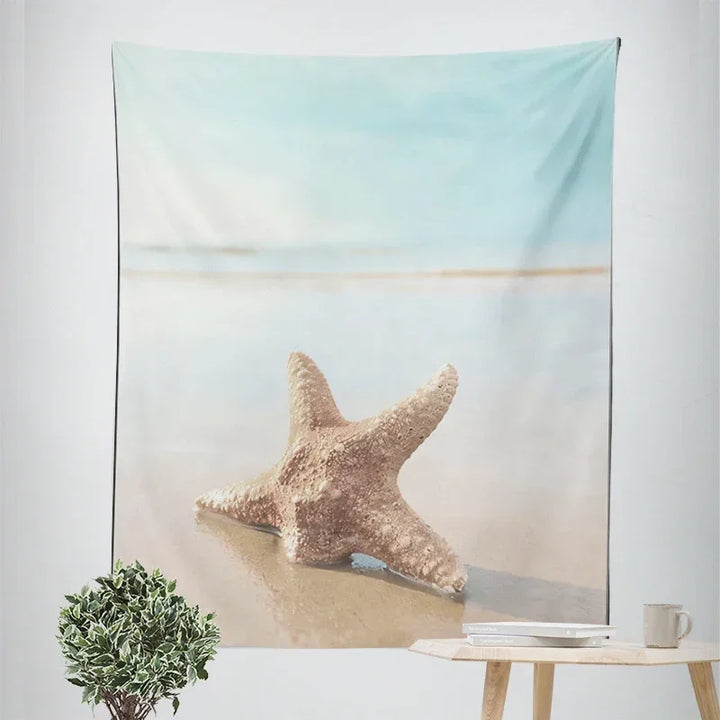 Nordic Hengende Veggteppe Dekorasjon 100% Polyester Trykte Havlandskap Sol Hav & Sandstrand Blå Himmel Veggtepper Bilder av Ro for stuen | Skanto