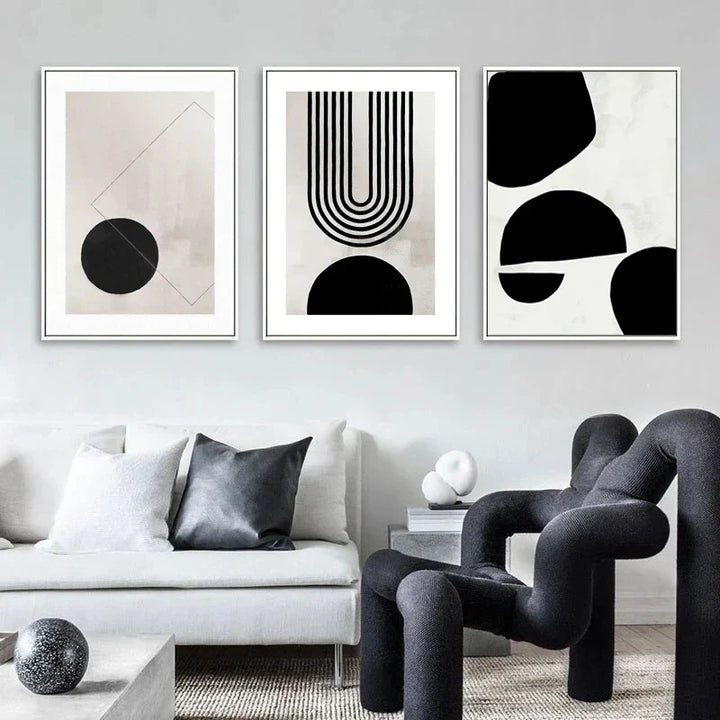 Nordic Minimalist Geometrisk Abstrakt Veggkunst Fin Kunst Lerretsutskrifter Beige Svart Abstrakte Bilder For Moderne Leilighet Dekor | Skanto