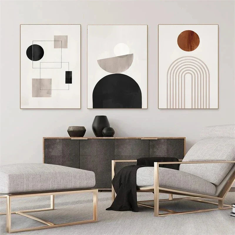 Nordic Minimalist Geometrisk Abstrakt Veggkunst Fin Kunst Lerretsutskrifter Beige Svart Abstrakte Bilder For Moderne Leilighet Dekor | Skanto