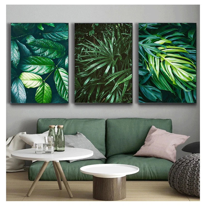 Nordic Tropical Green Leaf Nature Posters Veggkunst Fin Kunst Lerrettrykk Ambient Bilder av Ro for Stue Spisestue Hjemmekontor Dekor | Skanto