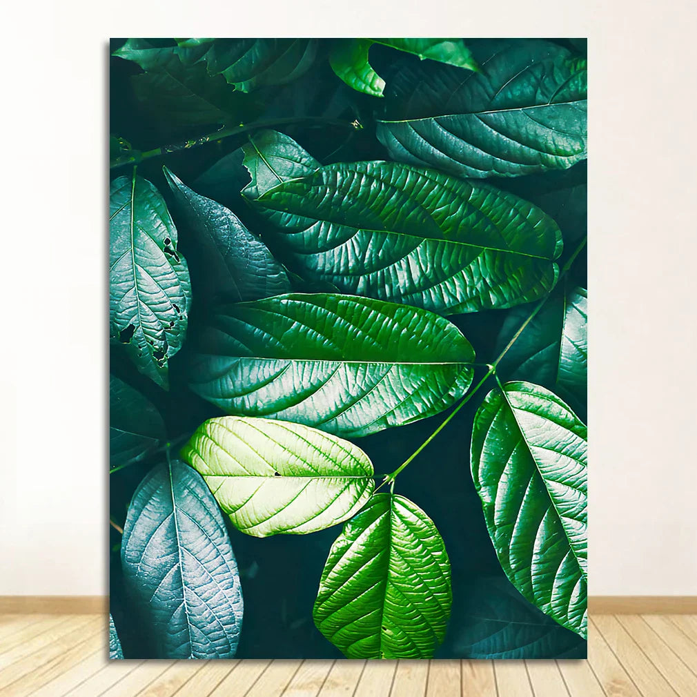 Nordic Tropical Green Leaf Nature Posters Veggkunst Fin Kunst Lerrettrykk Ambient Bilder av Ro for Stue Spisestue Hjemmekontor Dekor | Skanto