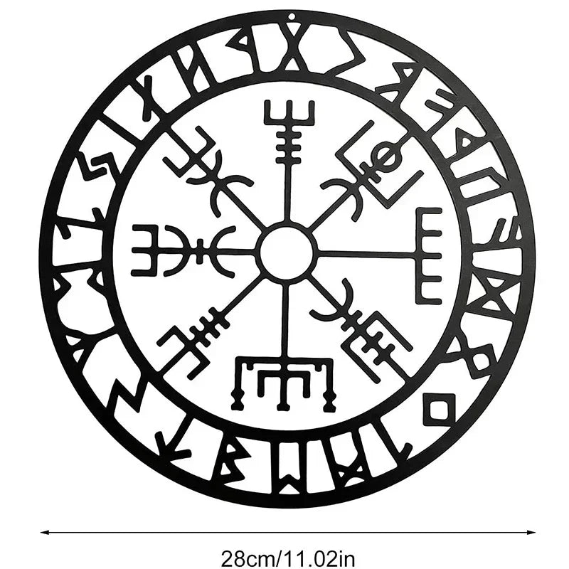 Norse Viking Runes Kompass Svart Metall Veggkunst 3D Jern Håndverk Veggmontert Nordisk Plakett For Stue Spisestue Kreativ Hjem Dekor | Skanto