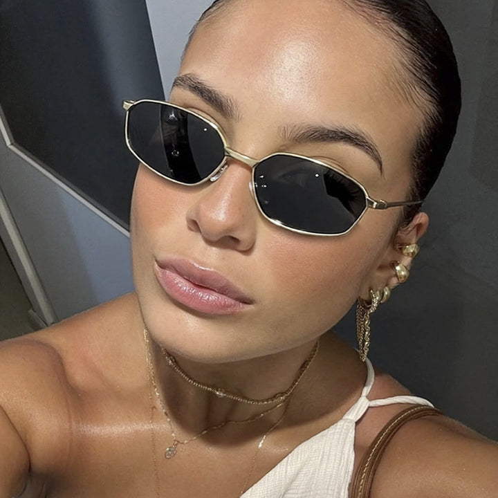 Women's Geometric Sunglasses with Protective UV Filter and Minimalist Metal Frame Skanto