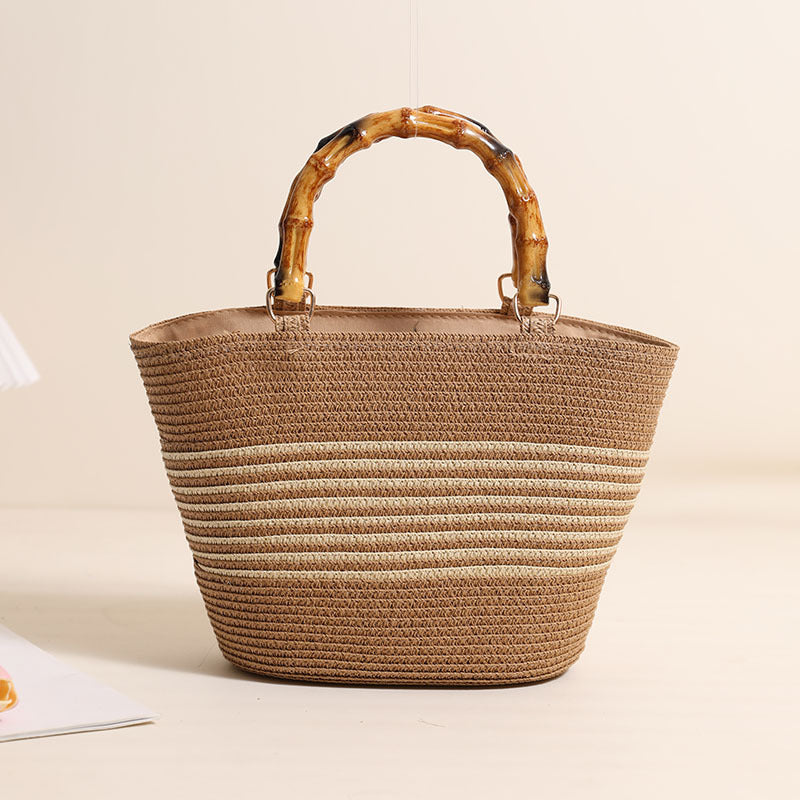 Elegant Straw Bag with Bamboo Handle Skanto