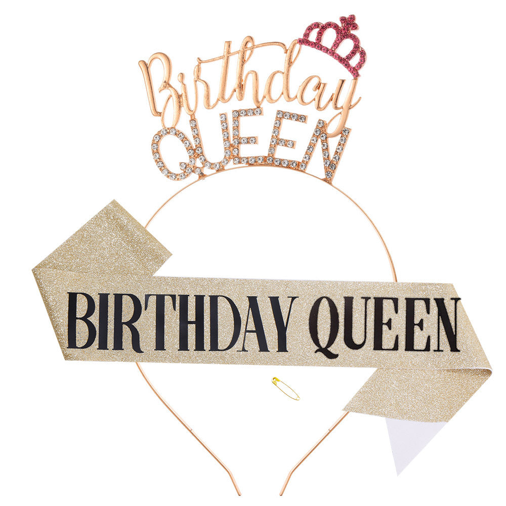 Damer Glitrende Hårbånd med "Birthday Queen"-skrift Skanto