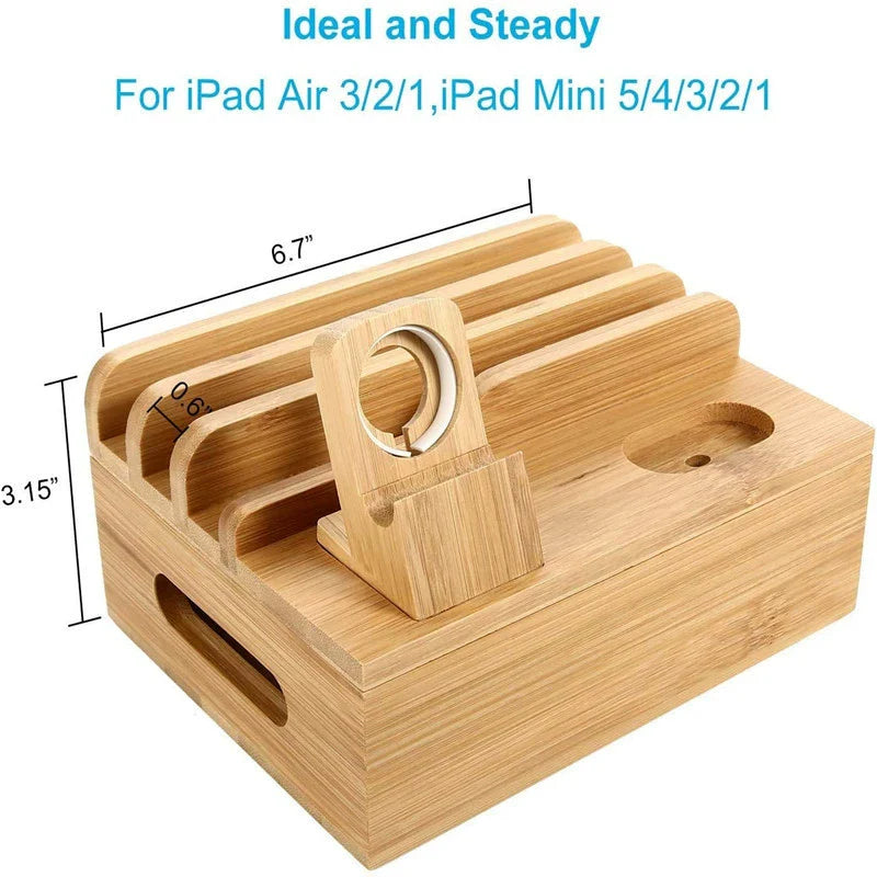 Skanto | Tekavo Bamboo Laderstasjon – 5-Port USB Organisator med Kabelsett