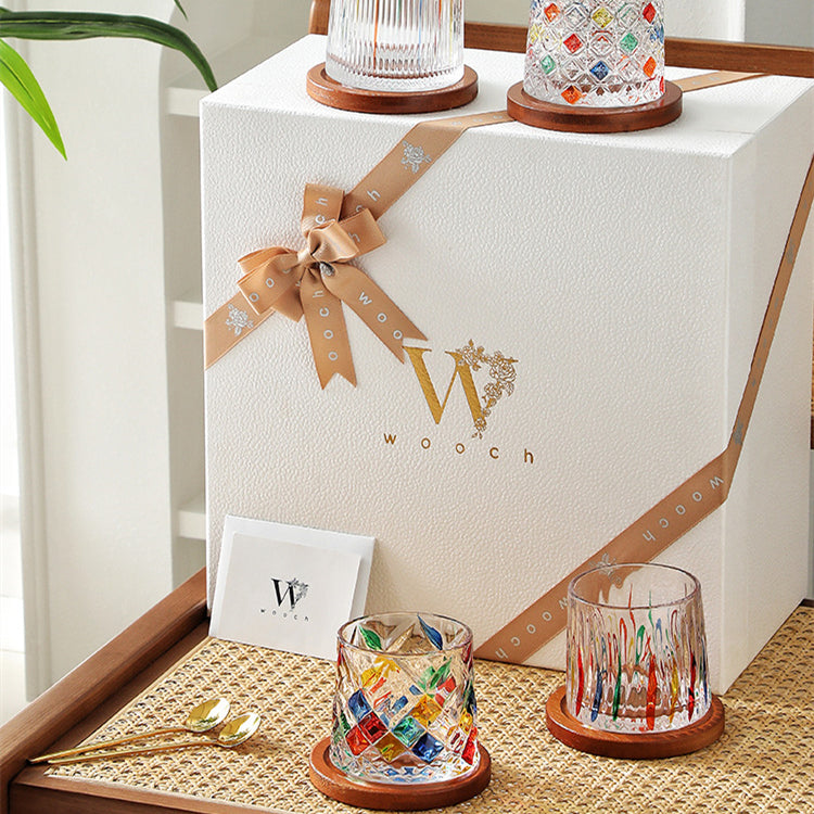 Roterende Multi Farge Flettet Whisky Glass Med Gaveeske | Skanto