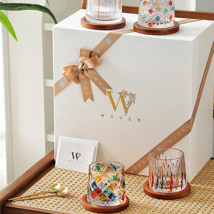 Roterende Multi Farge Flettet Whisky Glass Med Gaveeske | Skanto