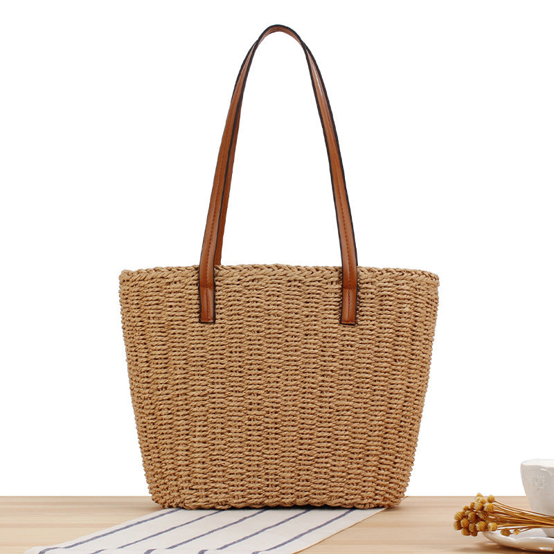 Natural Woven Handbag with Leather Handles Skanto