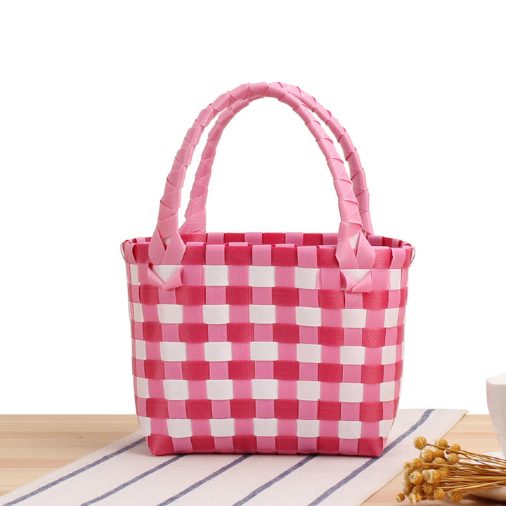 Woven Handbag with Plaid Pattern Skanto