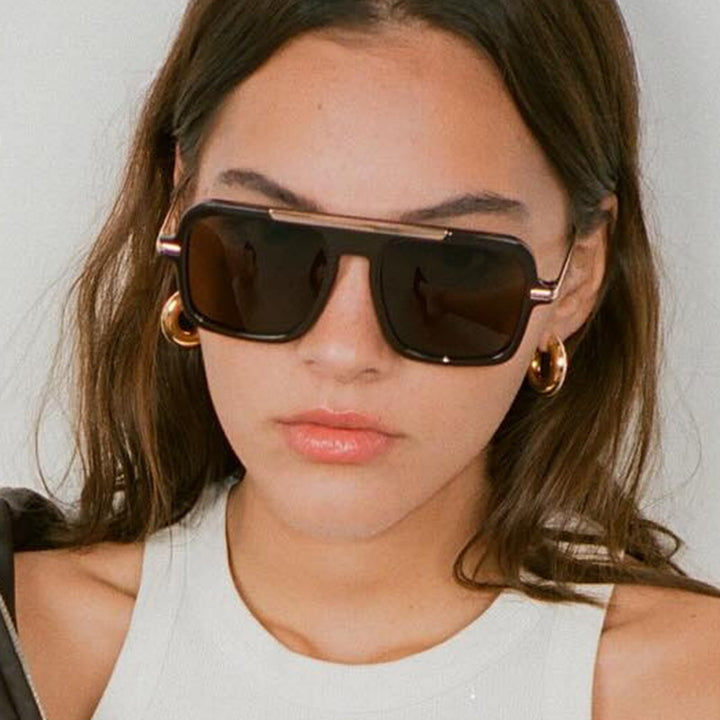 Women's Square Designer Sunglasses with Gold Accents and Protective UV Filter Skanto