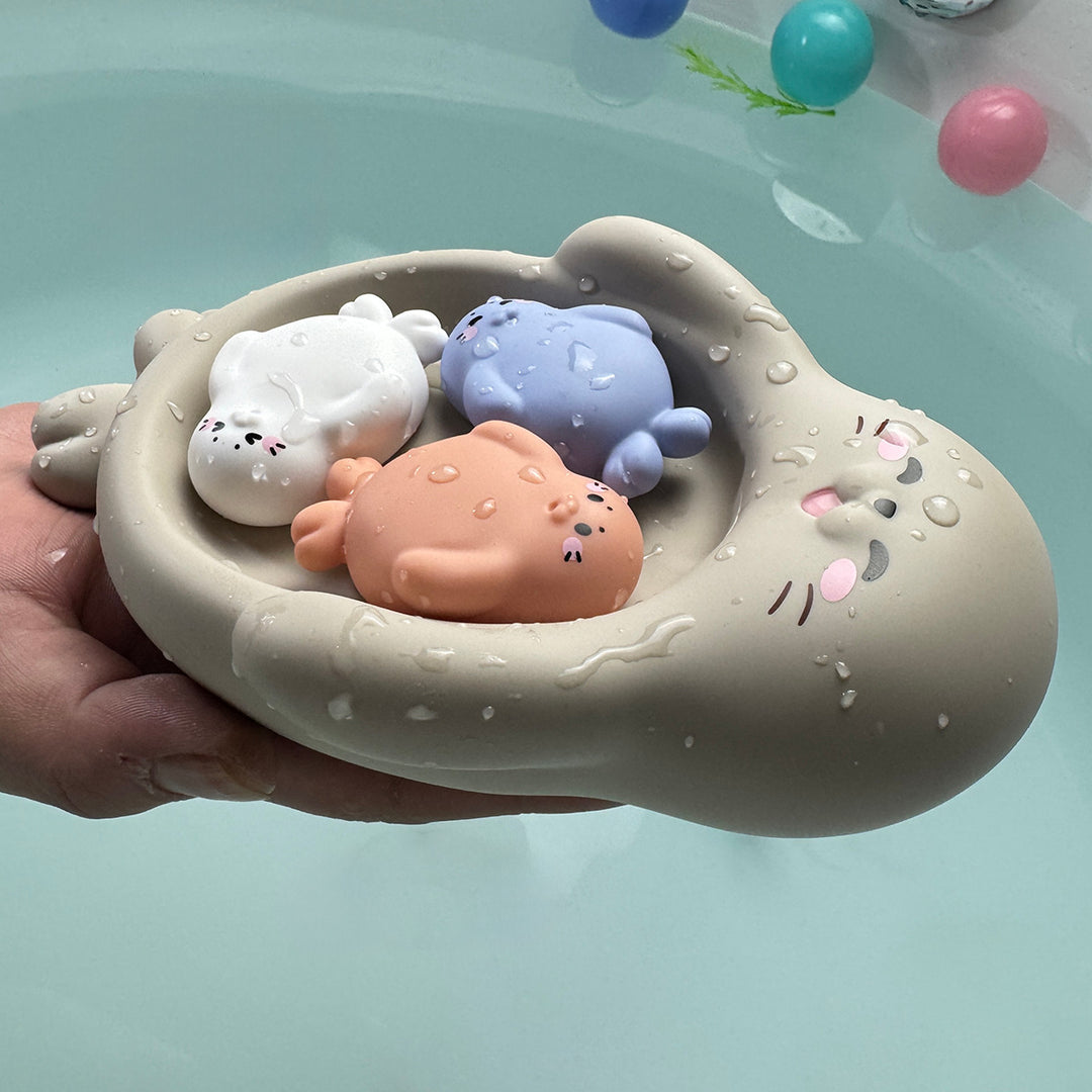Unisex Badeglede leketøyssett med søte flodhestfigurer Skanto