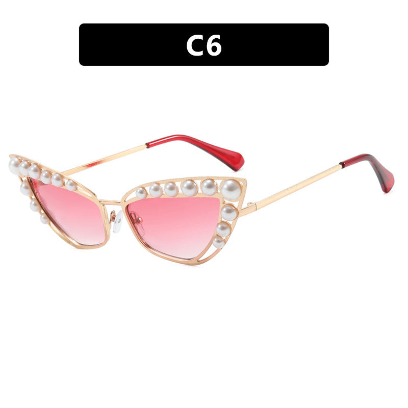 Women's Cat-Eye Sunglasses with Exclusive Pearl Embellished Frame Skanto