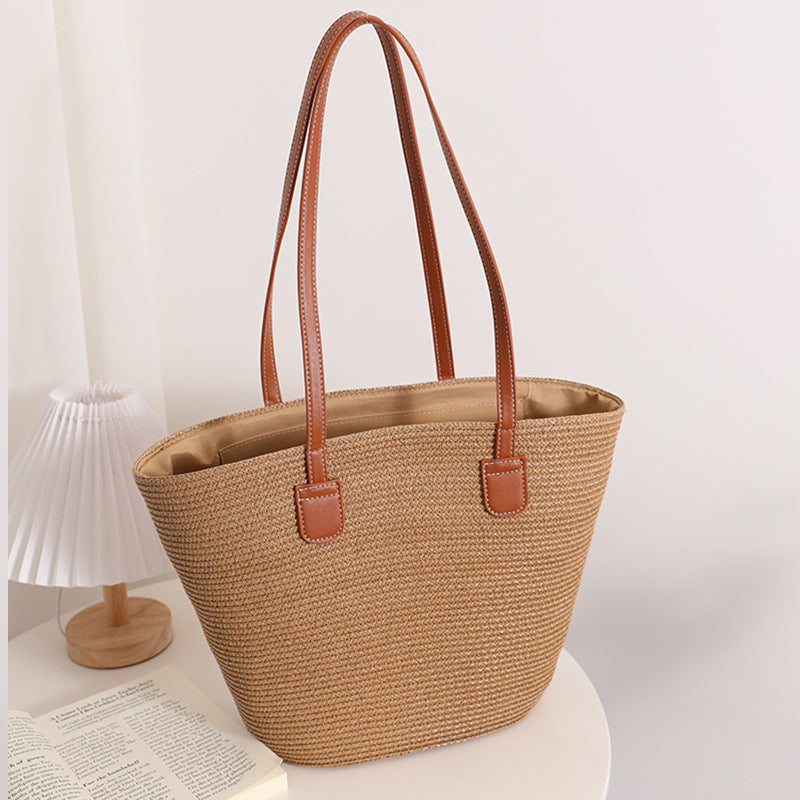 Elegant Raffia Tote Bag with Leather Handles Skanto