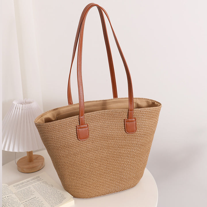 Elegant Raffia Tote Bag with Leather Handles Skanto