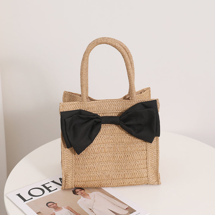 Elegant Straw Bag with Bow Detail Skanto