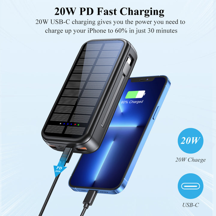 Solcelledrevet powerbank med integrert hurtigladefunksjon Skanto
