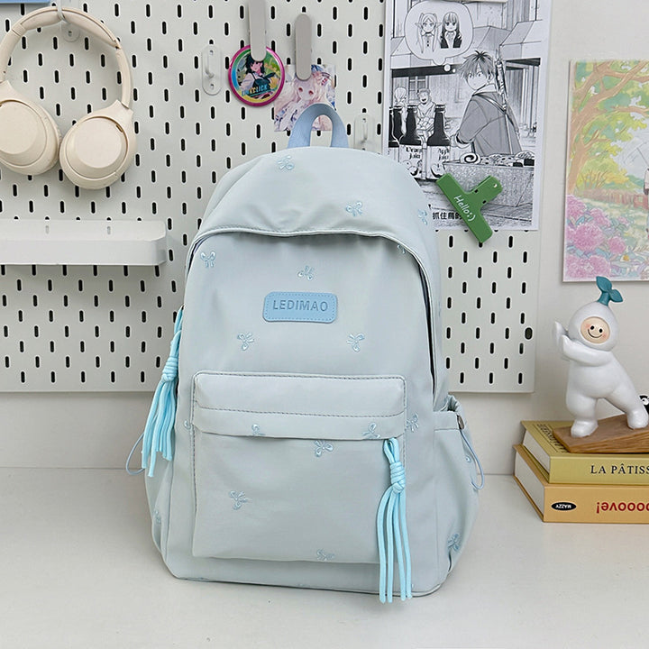 Elegant Floral Broderte Skole Ryggsekk