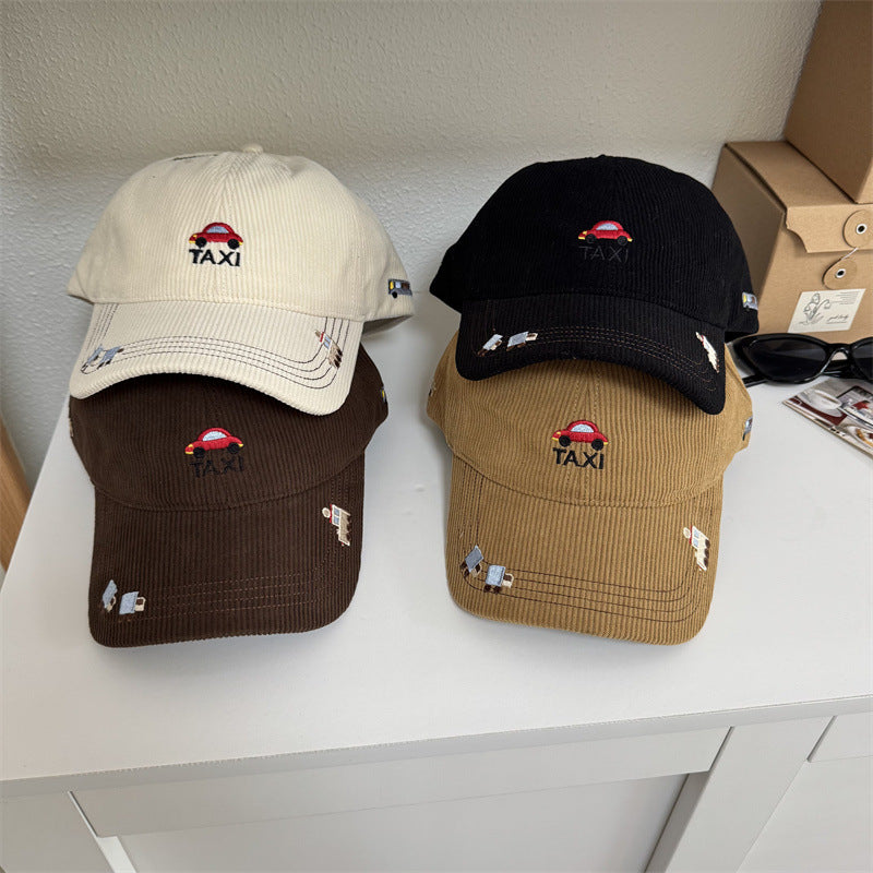 Men's Corduroy Taxi Brodert Caps med Skjerm Skanto