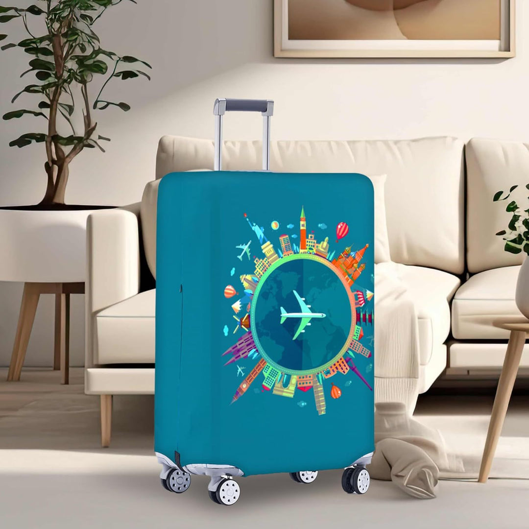 Unisex nan elastisk kofferdeksel med verdensreise motiv for hardt skall trolley og spinnerhjul Skanto