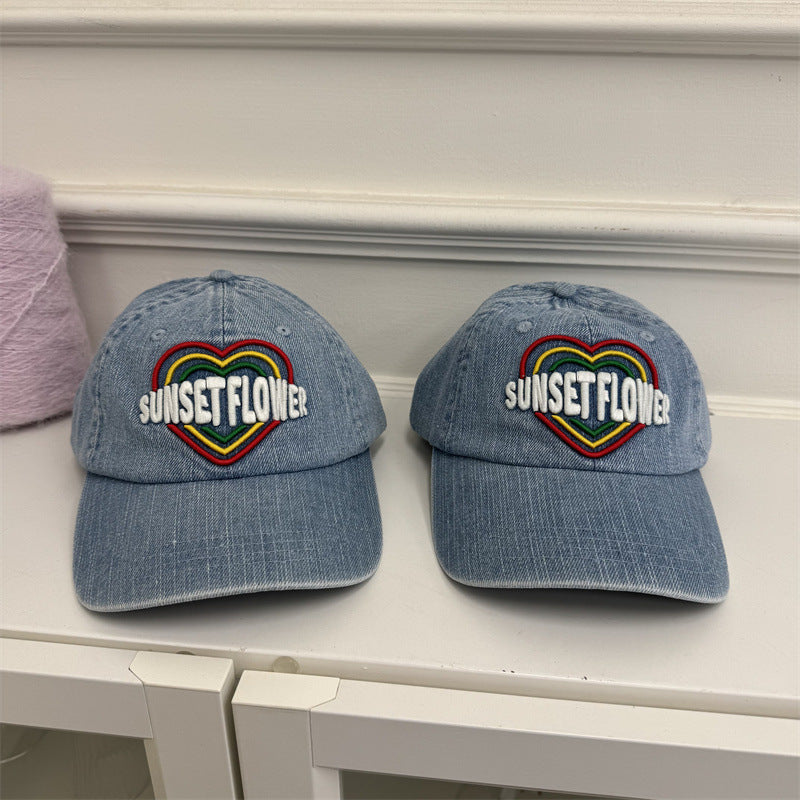 Kvinnebrodert hjerte-design denim baseball cap Skanto
