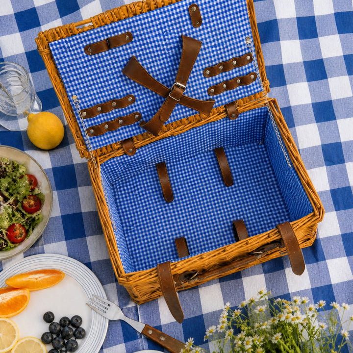 Dames luksus piknikkurv med offset tallerkenrom og blomstrede fôr Skanto