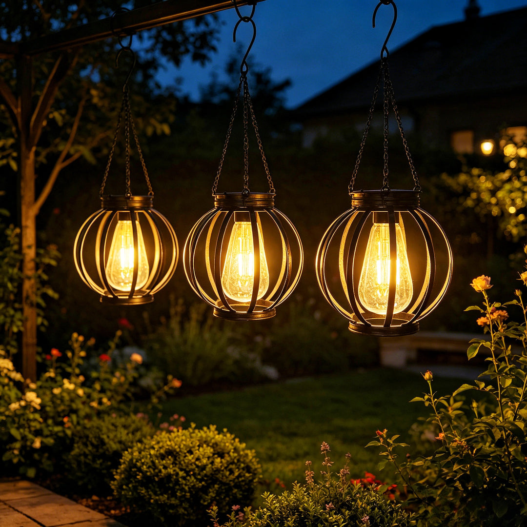 Utendørs hengende metalbur pendellampe med justerbar kjede og vintage filament LED Skanto
