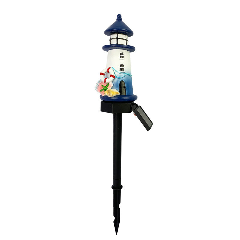 Resin Fyrtårn LED Hage Stake Lampe Med Innebygd Solcellepanel Og Livbøye Ornament Skanto