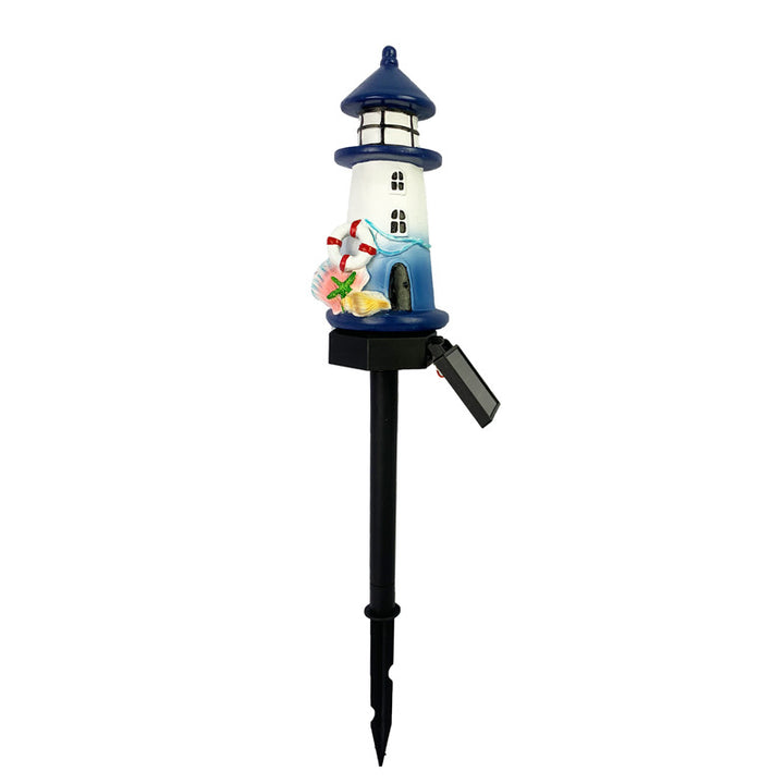 Resin Fyrtårn LED Hage Stake Lampe Med Innebygd Solcellepanel Og Livbøye Ornament Skanto