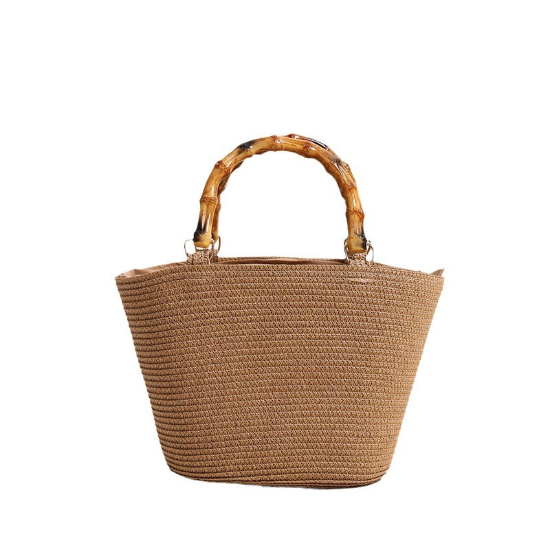 Elegant Straw Bag with Bamboo Handle Skanto