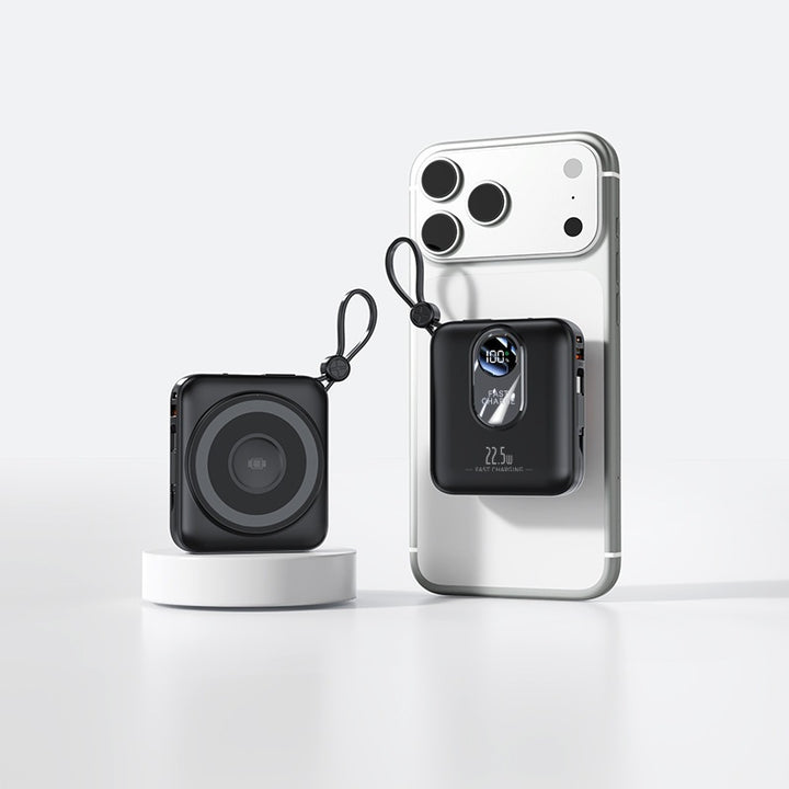 Powerbank med trådløs ladefunksjon og digitalt Smart-display Skanto