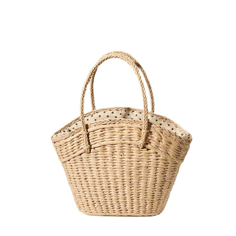 Braided beach bag with polka dot inner pocket Skanto