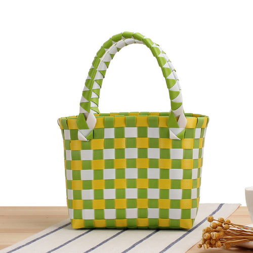 Woven Handbag with Plaid Pattern Skanto