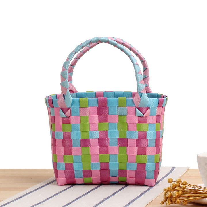 Woven Handbag with Plaid Pattern Skanto