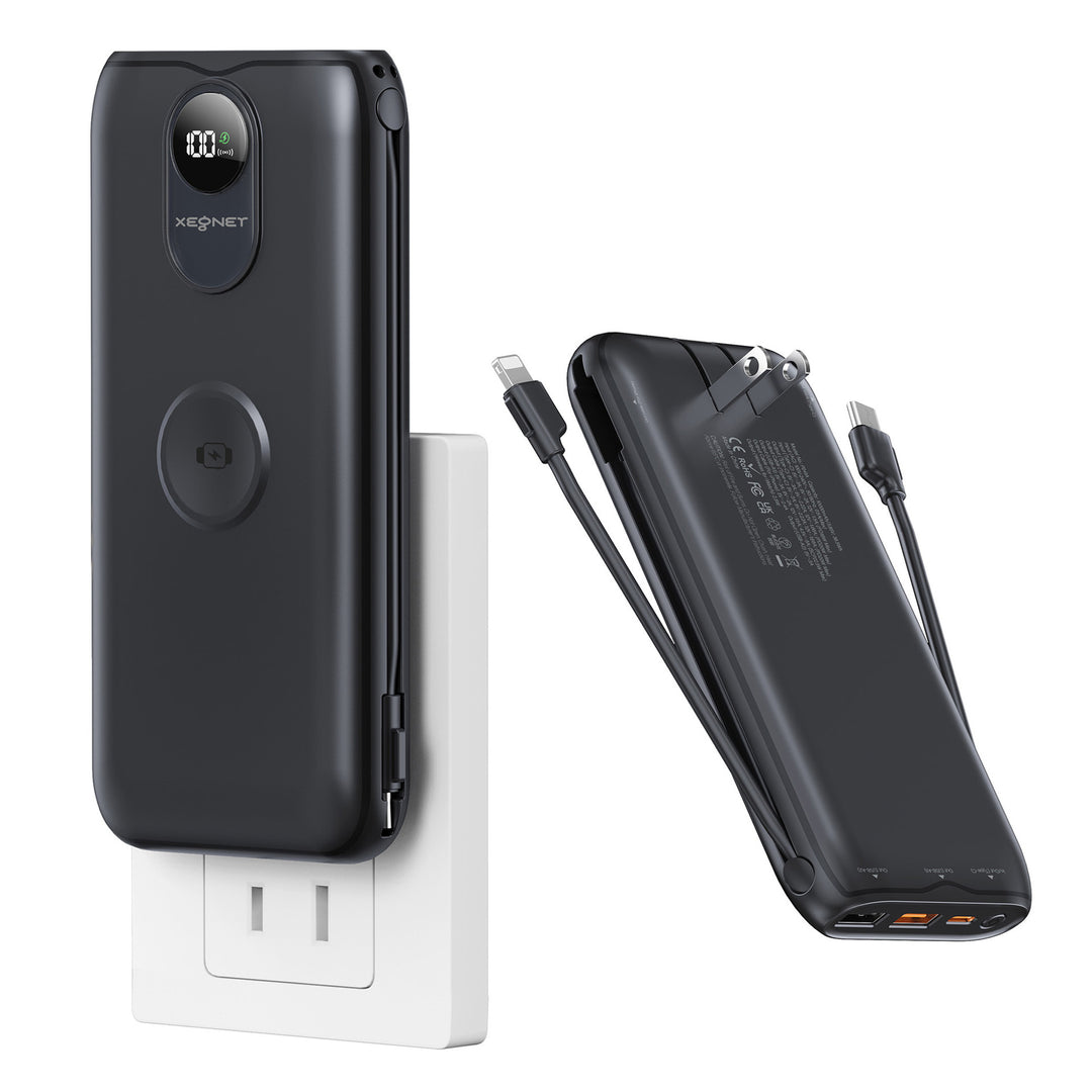 Bærbar Powerbank med Qi-ladefunksjon og kablet hurtigladesystem Skanto