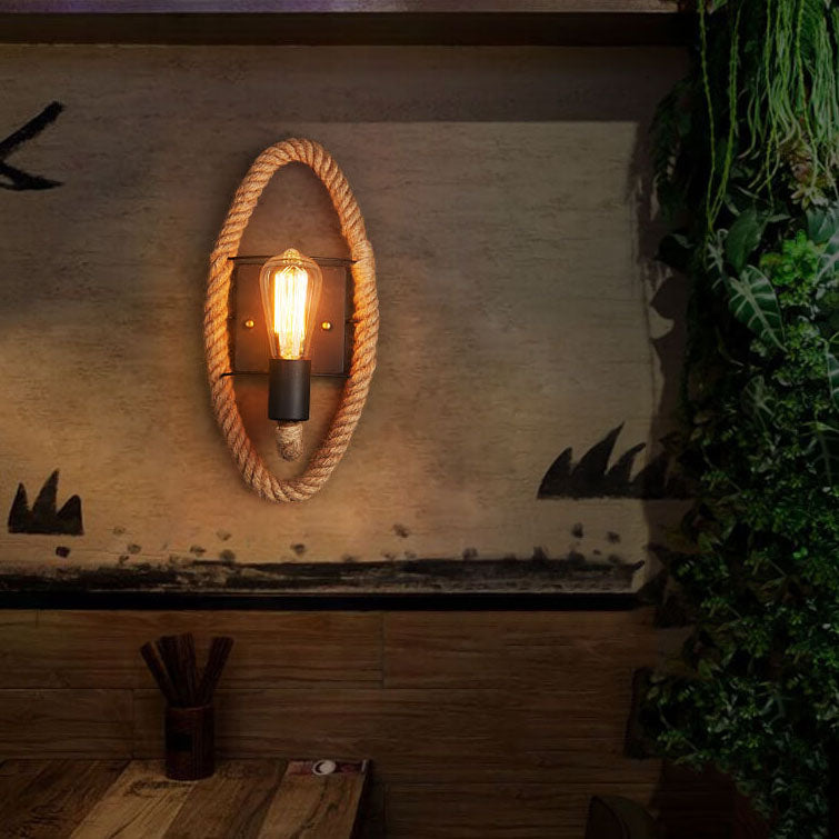Skanto Vegglampe | Vintage Stil | Hamp Tau Lampe Design | Unik Dekorasjon | Miljøvennlig Vegglampe