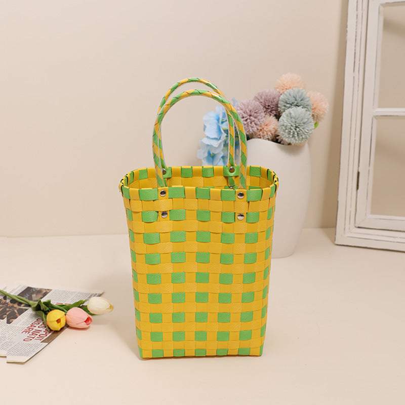 Woven tote bag in modern plaid pattern Skanto