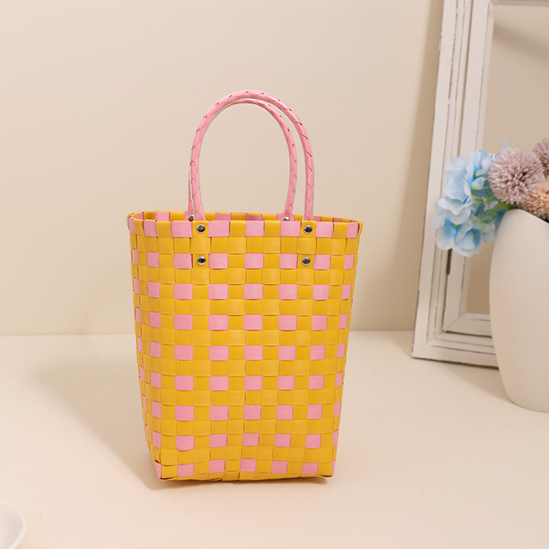 Woven tote bag in modern plaid pattern Skanto