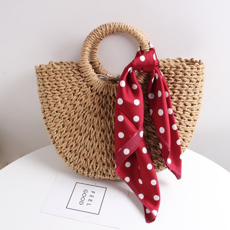 Braided basket bag with elegant silk scarf Skanto
