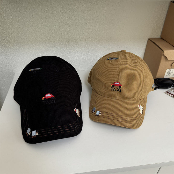 Men's Corduroy Taxi Brodert Caps med Skjerm Skanto