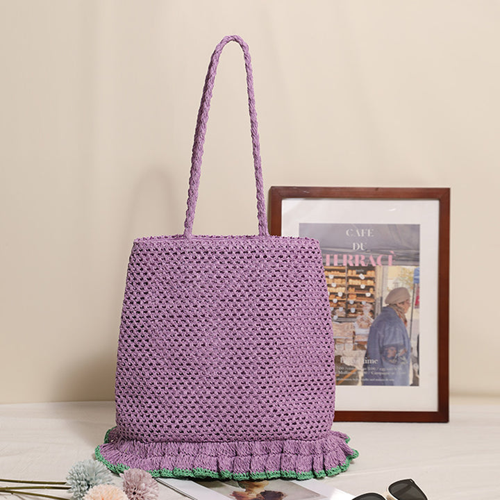 Handmade straw bag with fringed edge Skanto