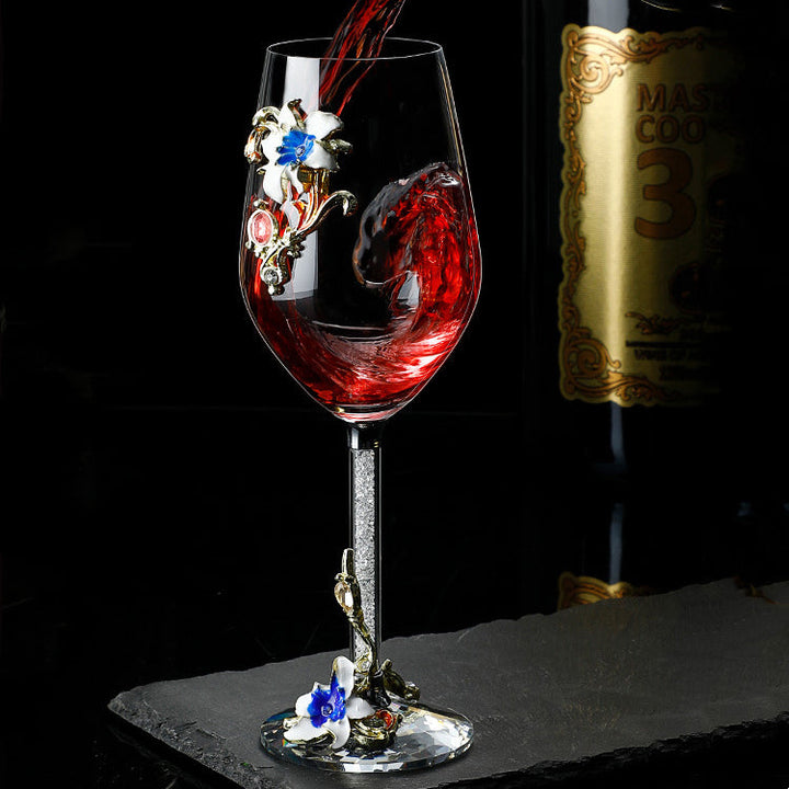 Metallic Blomst Krystall Vin Glass med Dekanter Koffert Sett | Skanto