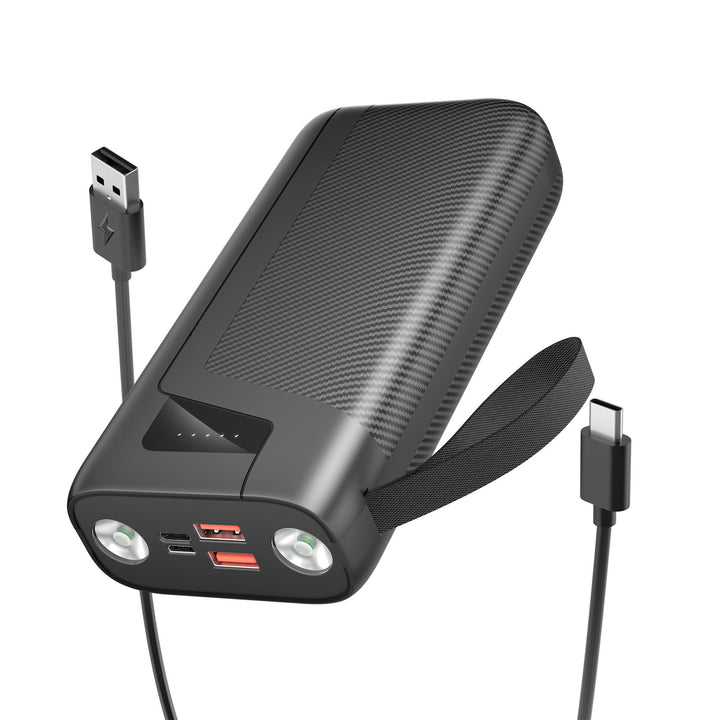 Kraftig powerbank med integrert LED-belysning og hurtigladingsfunksjon Skanto