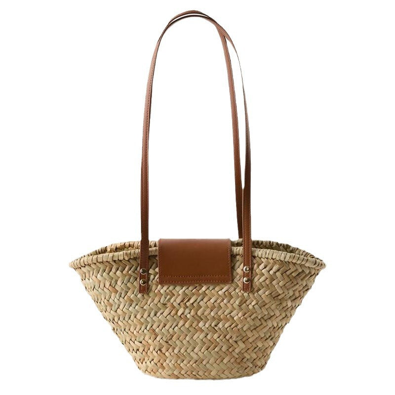 Handmade basket bag with leather flap Skanto