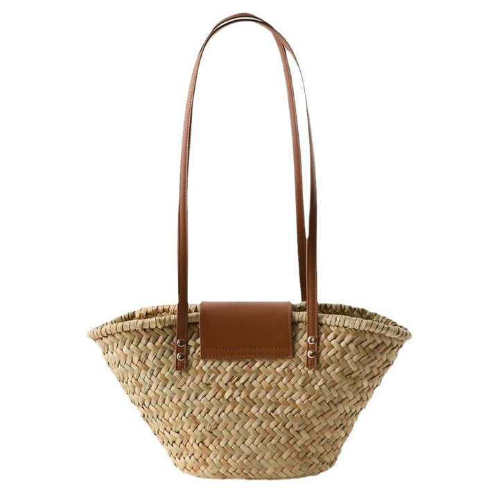 Handmade basket bag with leather flap Skanto